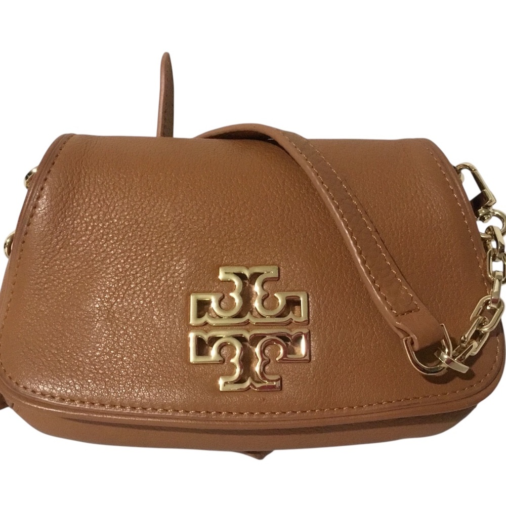 Tory Burch Cognac Leather Crossbody with Gold Logo